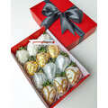 12pcs Gold & White Lace with Gold & White Shimmer Chocolate Strawberries Gift Box